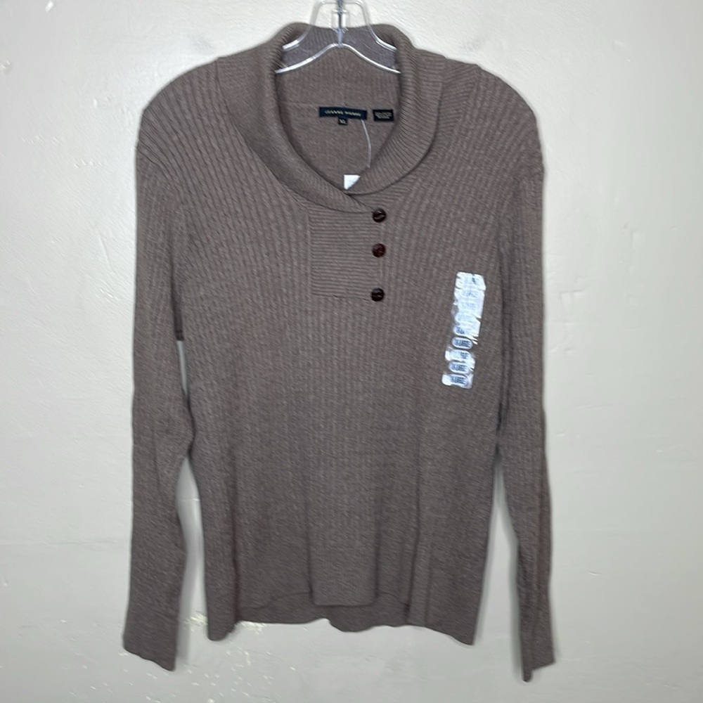 JEANNE PIERRE Cable Knit Sweater Taupe Shawl Collar Old English Countryside NWT